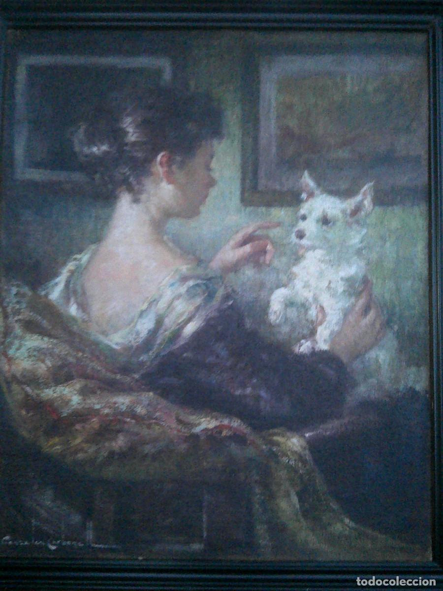 Arte: ROSEND GONZALEZ CARBONELL - CHICA CON PERRITO- - Foto 1