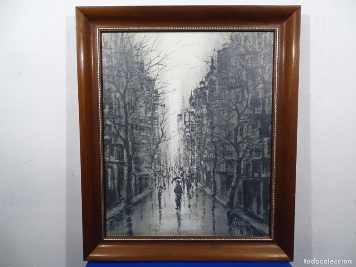 Art: &Oacute;LEO TELA DEL PINTOR ASTURIANO ANASTASIO GONZALEZ GONZALEZ BARCELONA 1983. CALLE BARCELONA.