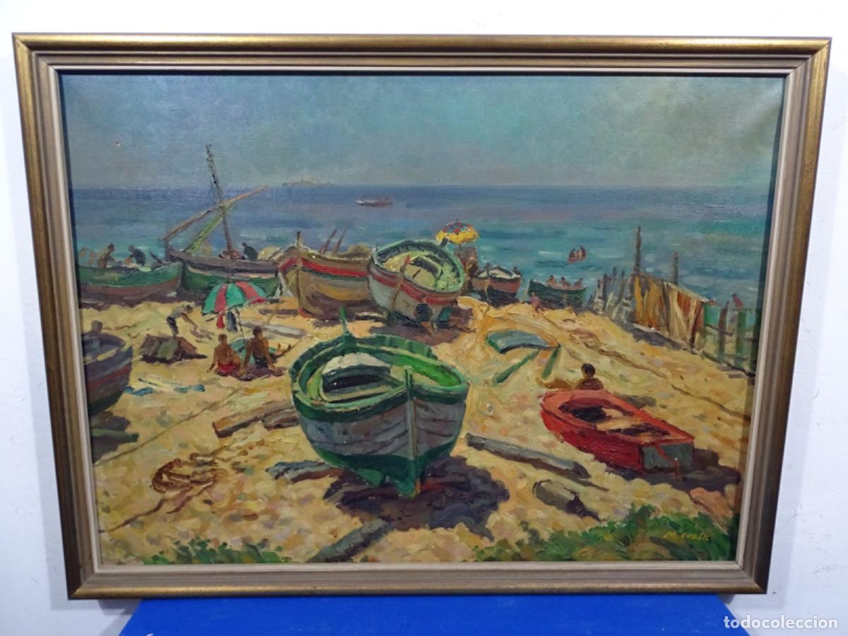Art: GRAN OLEO SOBRE TELA MIQUEL COSTA, PINTOR DE TERRASSA. MARINA, VILASAR DE MAR 1962.