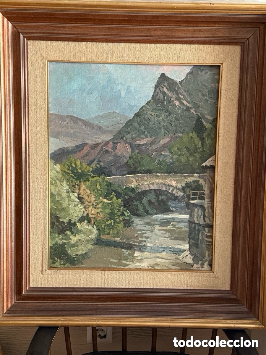 Arte: &Oacute;leo sobre Lienzo. Paisaje de BERGA ( Barcelona). FRESQUET. Gran Formato