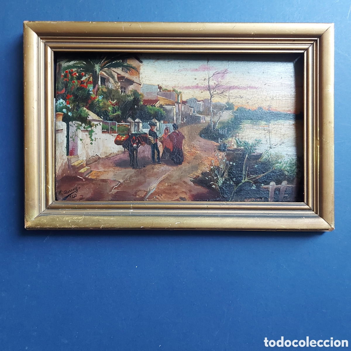 Arte: F. BERRUEZO &rdquo;SEVILLANOS EN EL BARRIO DE TRIANA&rdquo;OLEO 1914