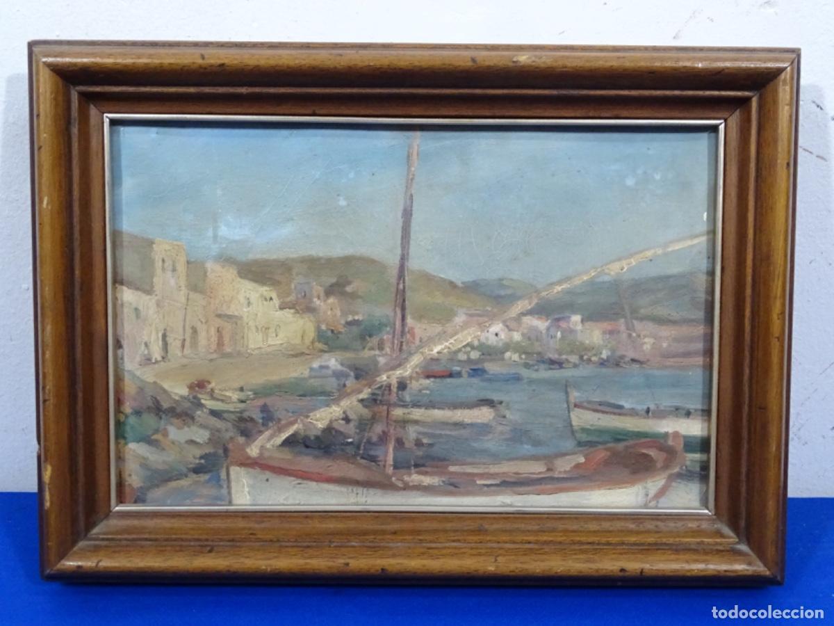 Art: &Oacute;LEO SOBRE TELA ANONIMO ESCUELA CATALANA DE GRAN CALIDAD. PAISAJE COSTA BRAVA CON PUEBLO.