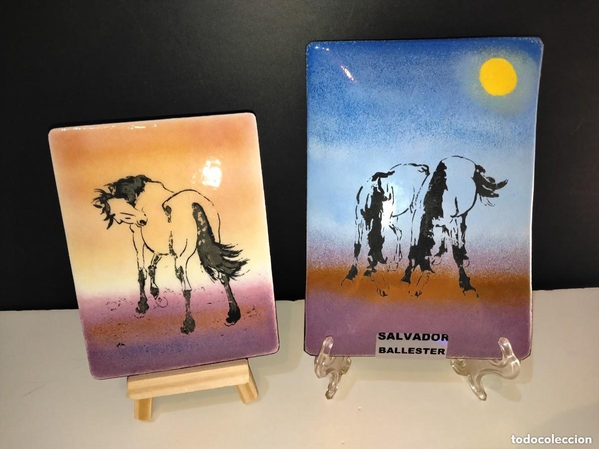 Art: 2 PAREJA CABALLOS Pintura de SALVADOR BALLESTER realizado en pintura esmalte en lamina de cobre