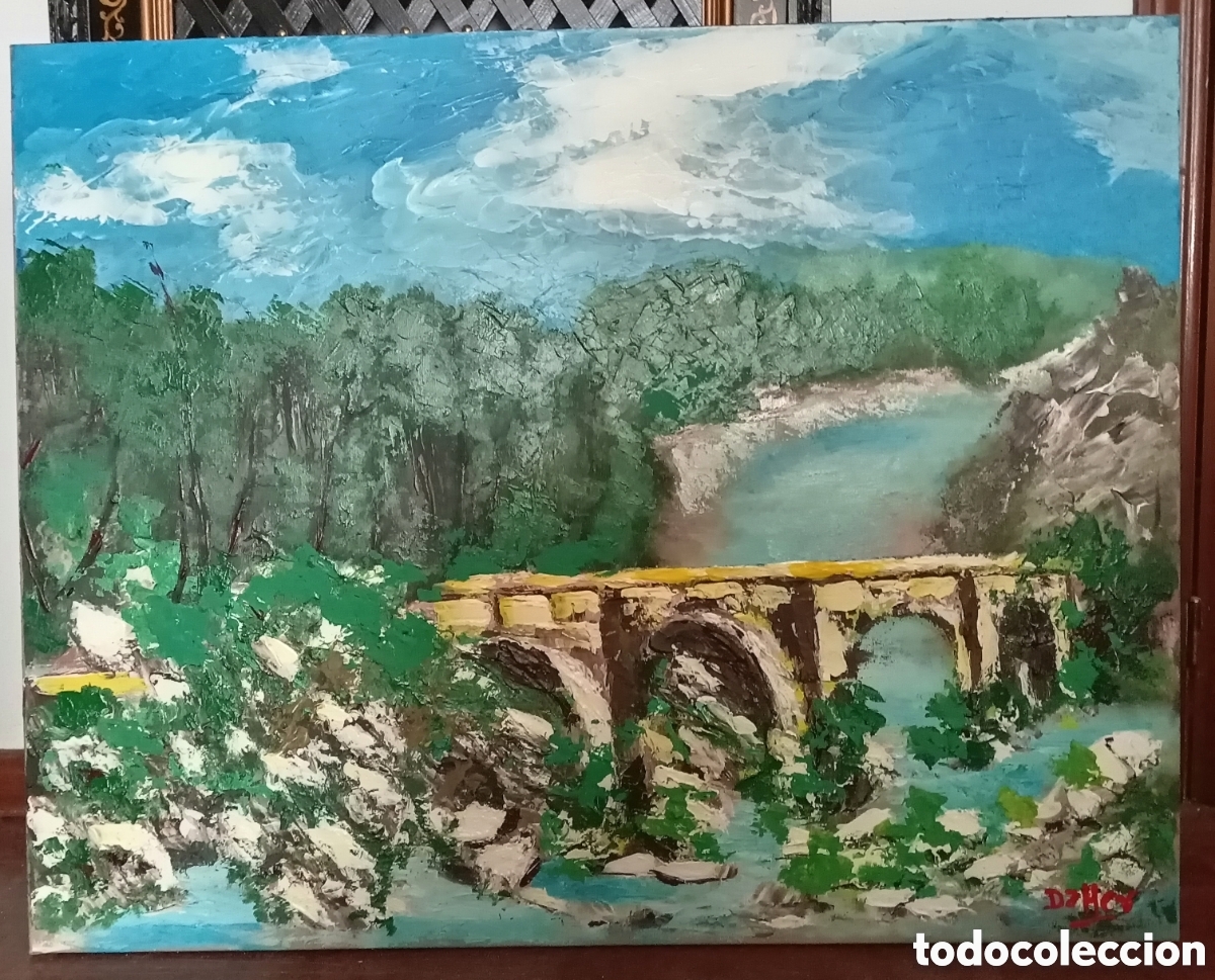 Art: 2 Obras. Estupenda pintura &rdquo;Paisaje en el puente (2)&rdquo; &Oacute;leo sobre lienzo y &rdquo;Barcos en la tempestad&rdquo; 9