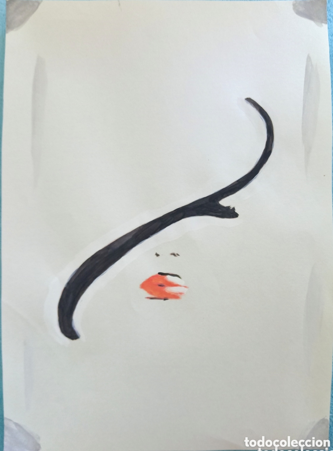 Kunst: Mujer con sombrero trazos (16) (t&eacute;cnica mixta) acuarela y acr&iacute;lico sobre papel 30,5cm x 2,5cm. Muy b
