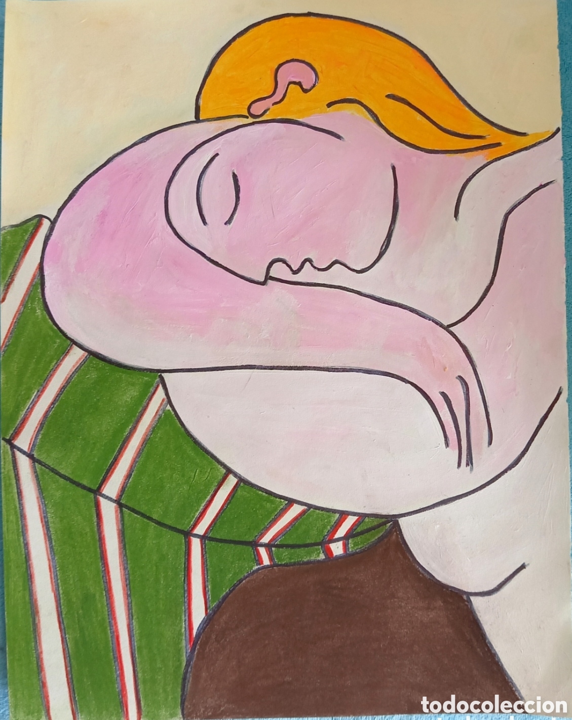 Arte: Interpretaci&oacute;n pintura (1) de Picasso. (T&eacute;cnica mixta creta, acr&iacute;lico, rotulador) sobre papel de dib