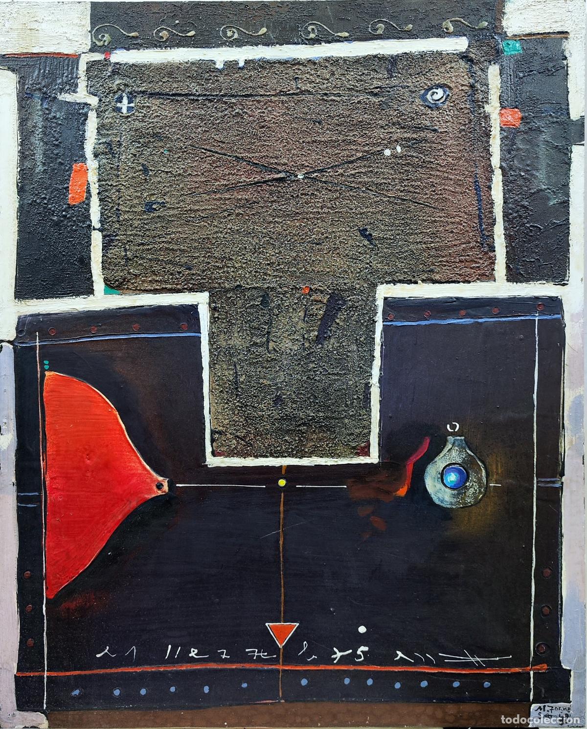 Arte: &Oacute;leo sobre lienzo. Composici&oacute;n abstracta. Firmada. 74 x 92 cm