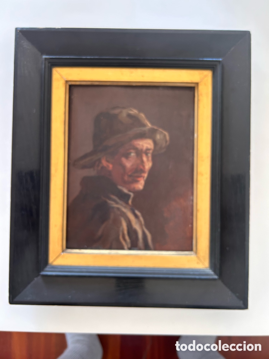 Kunst: Peter Thelen &ndash; Retrato masculino con sombrero &ndash; &Oacute;leo sobre tabla &ndash; Primera mitad del siglo XX