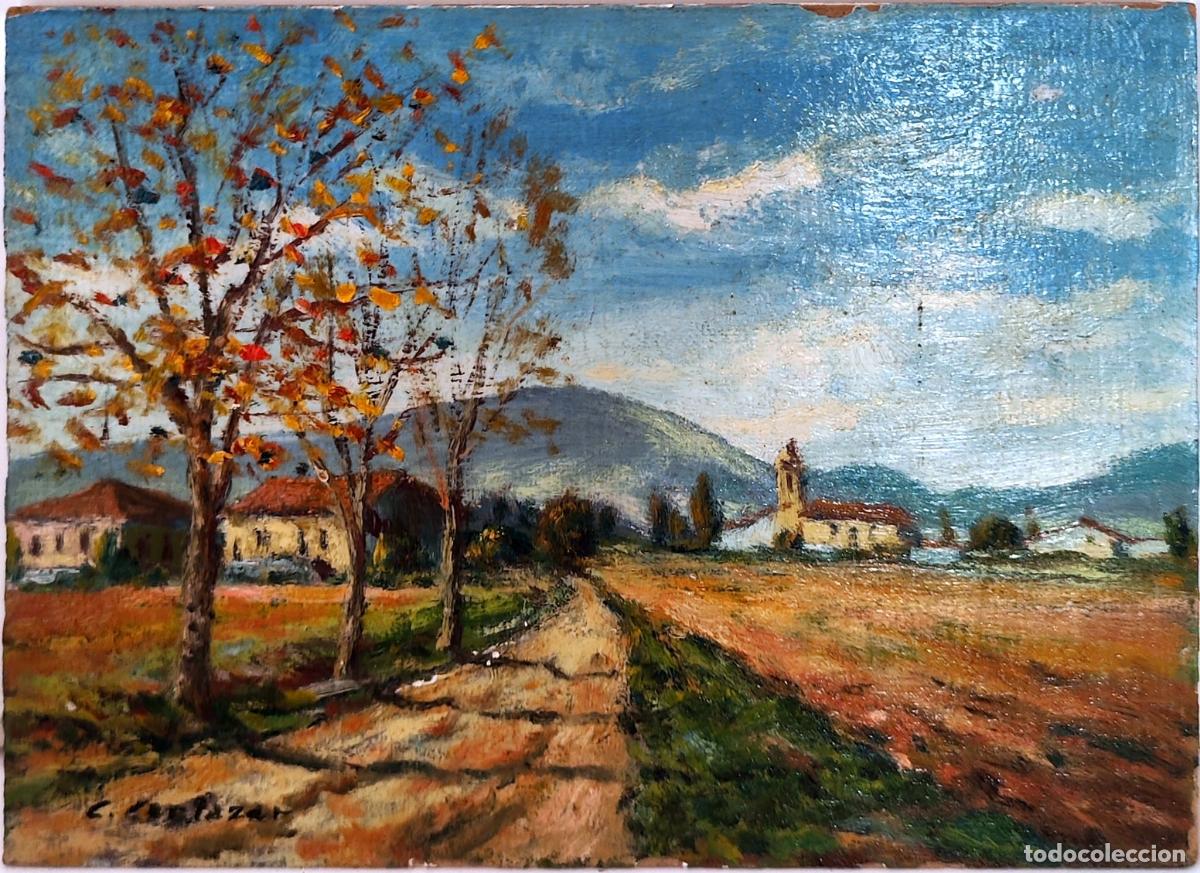 Art: &Oacute;leo sobre tabla. Paisaje rural. Ram&oacute;n Campo Cortazar. 22 x 16 cm