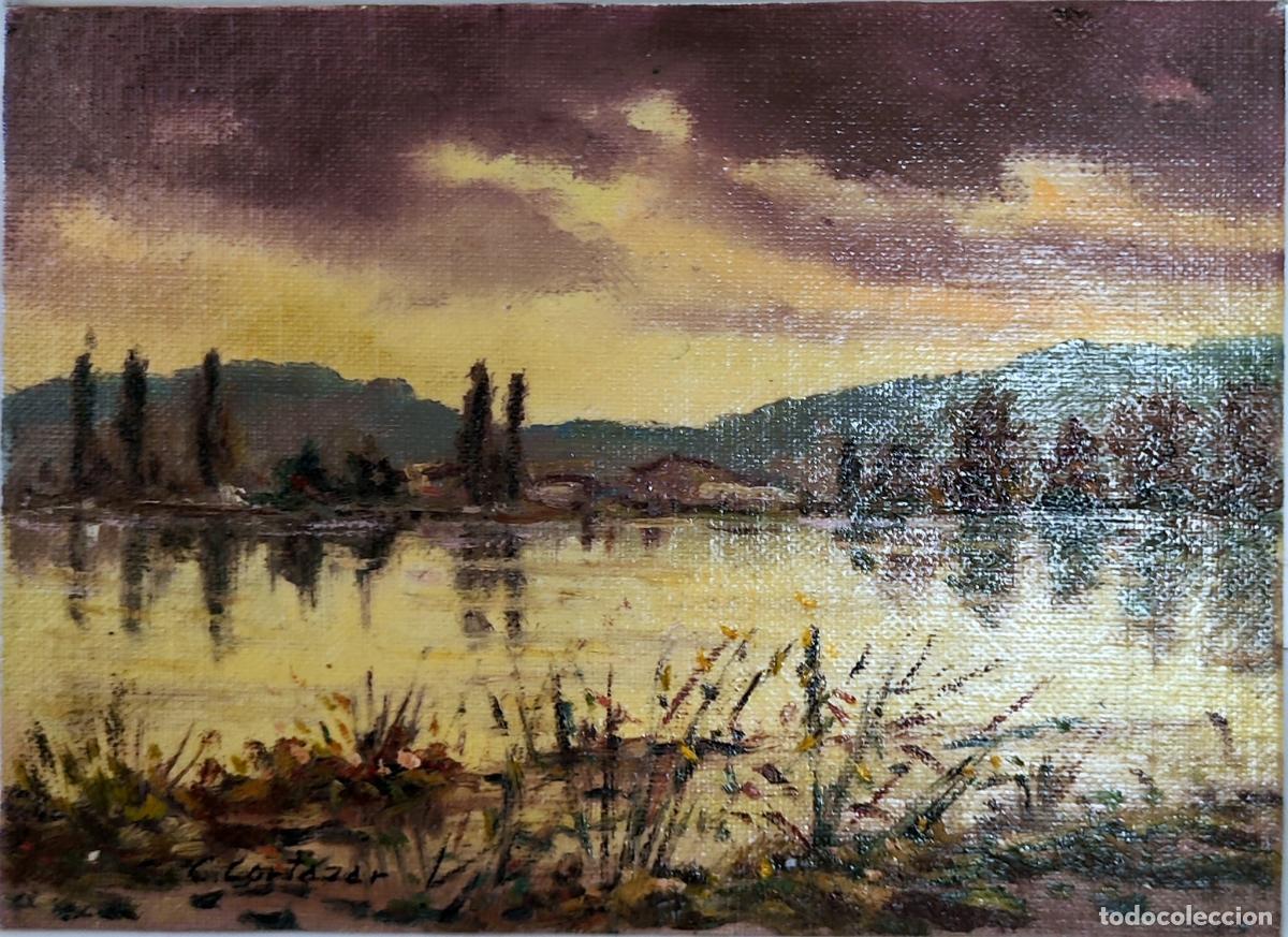 Art: Paisaje lacustre. &Oacute;leo sobre tabla. Ram&oacute;n Campo Cortazar. 22x16 cm