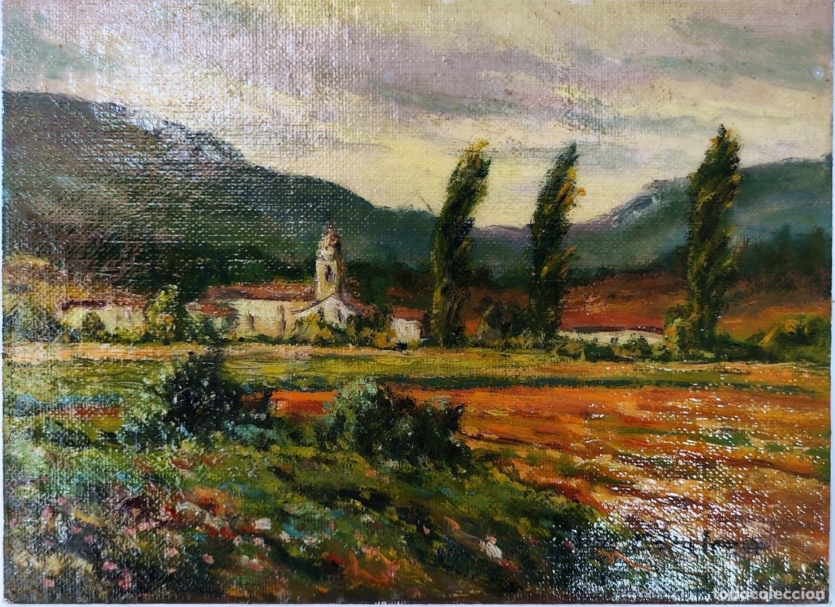 Art: Paisaje con ermita. Oleo sobre tabla. Ram&oacute;n Campo Cortazar. 22x16 cm