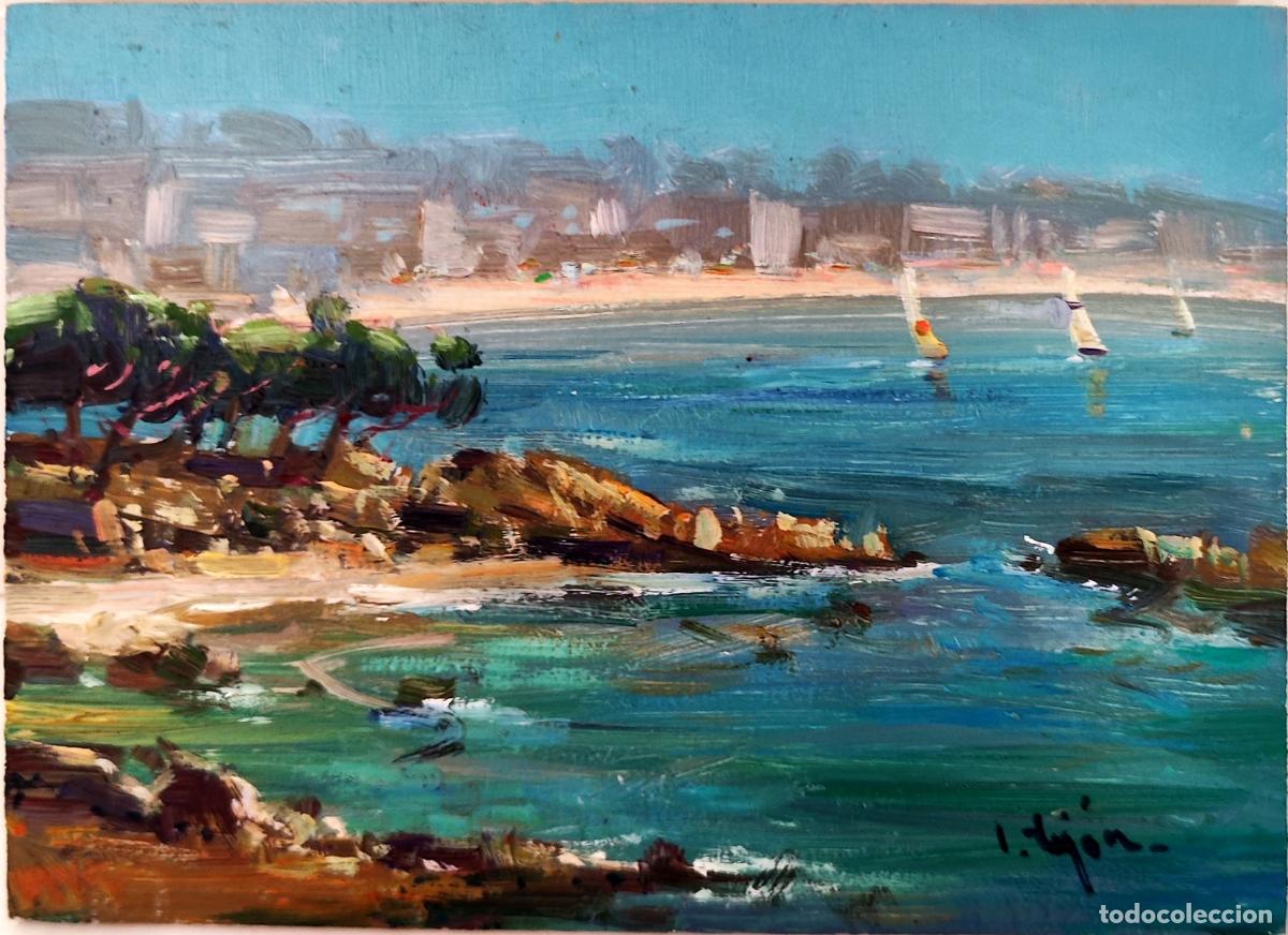 Art: &Oacute;leo sobre tabla. Paisaje mar&iacute;timo. Ignacio Tejon. 22 x 16 cm