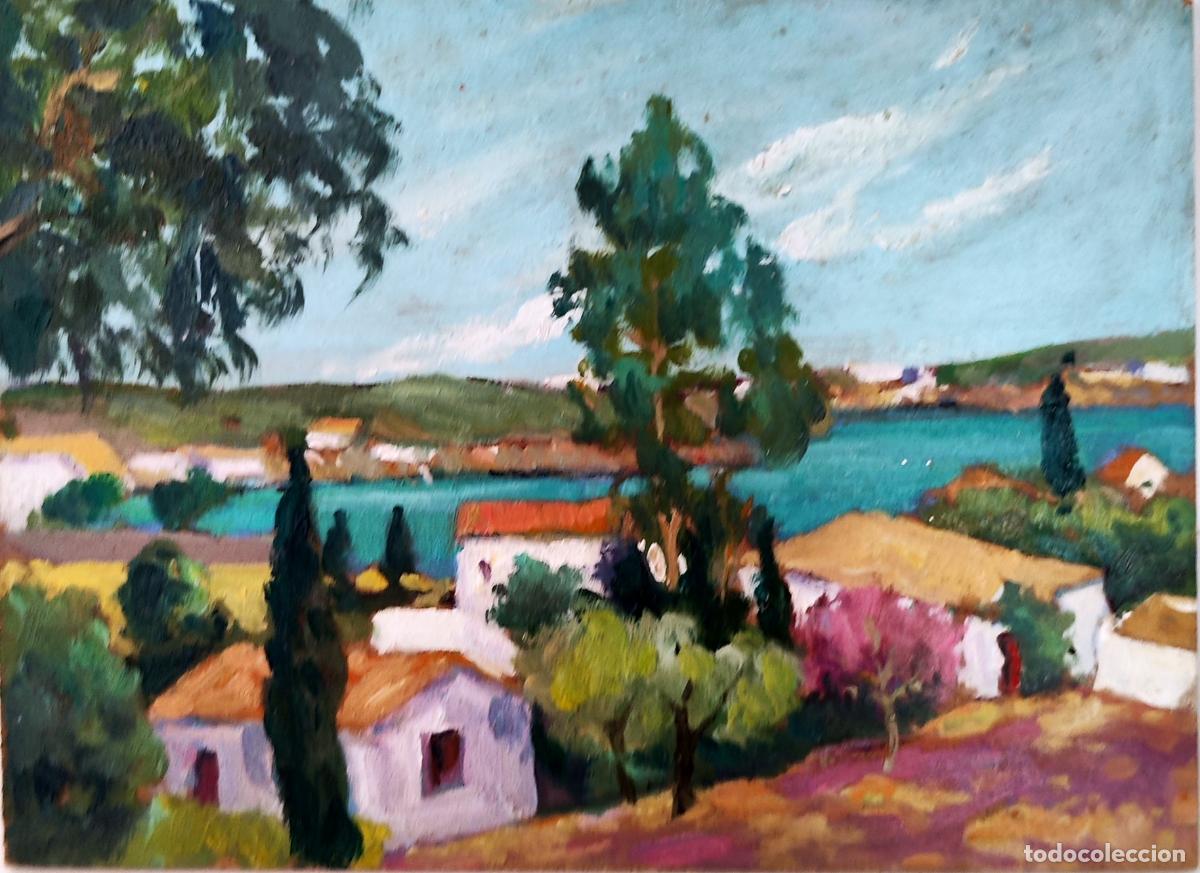 Art: Paisaje costero mediterr&aacute;neo. &Oacute;leo sobre tabla. An&oacute;nimo. 22 x 16 cm