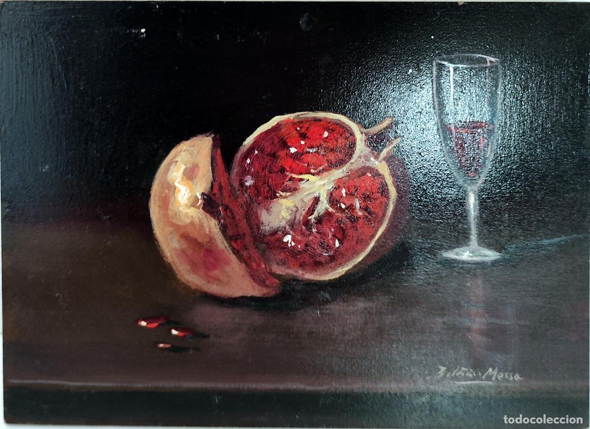 Art: Naturaleza muerta con granada y copa. Enric Beltr&aacute;n Messa. Oleo sobre tabla