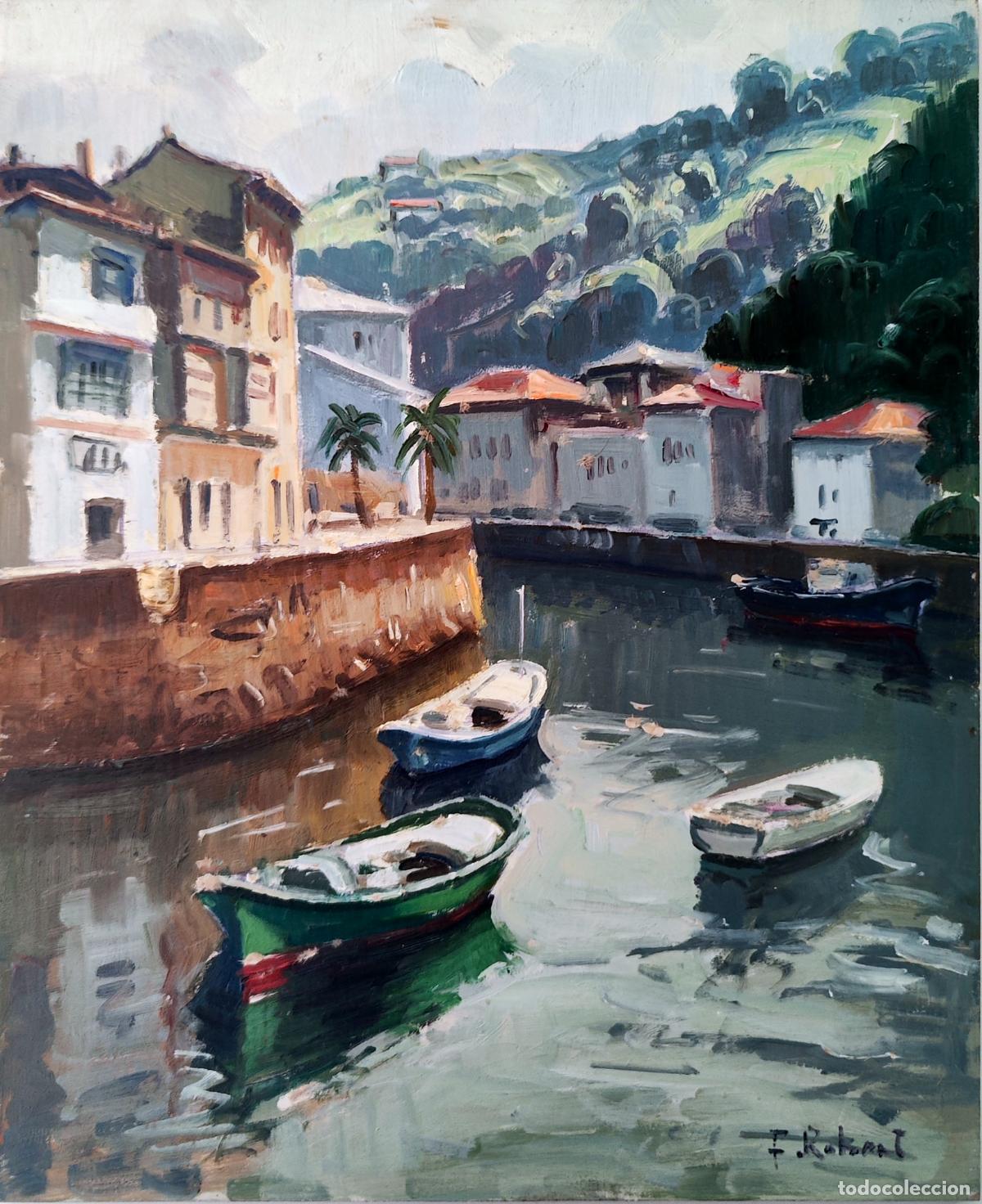 Arte: &Oacute;leo sobre tabla. Paisaje mar&iacute;timo. Firmado F Robert. 22 x 27 cm