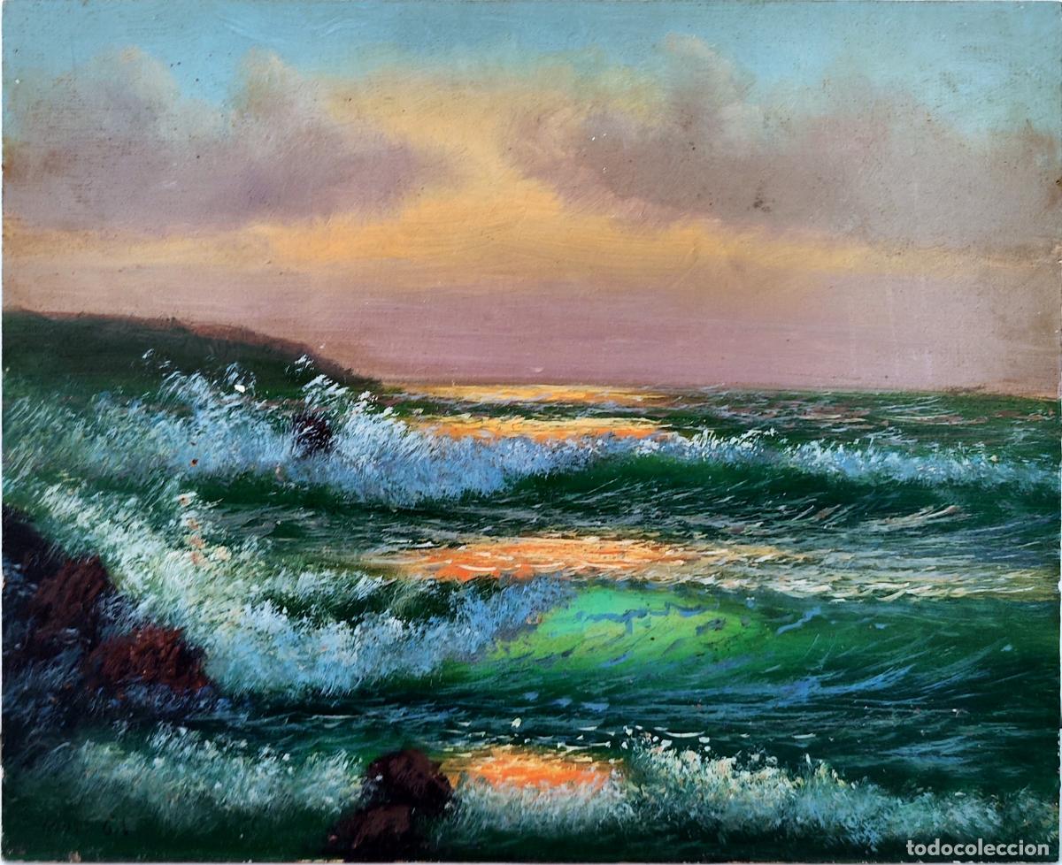 Kunst: Mar agitado. Oleo sobre tabla. Agust&iacute; Gil. 27x22 cm