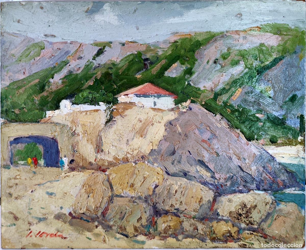 Arte: Oleo sobre tabla. Paisaje costero. Jordi Jord&aacute;. 27 x 22 cm