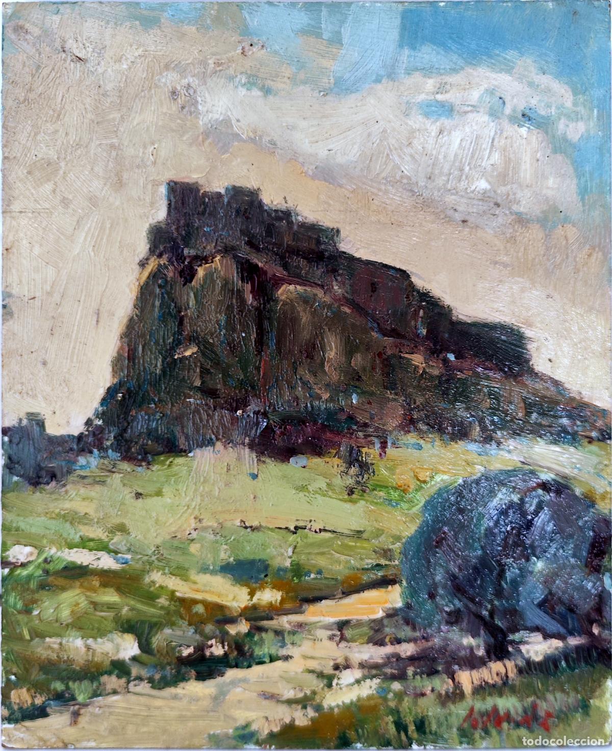 Arte: &Oacute;leo sobre tabla de paisaje rocoso. Obra de Jordi Jord&aacute;. 22 x 27 cm