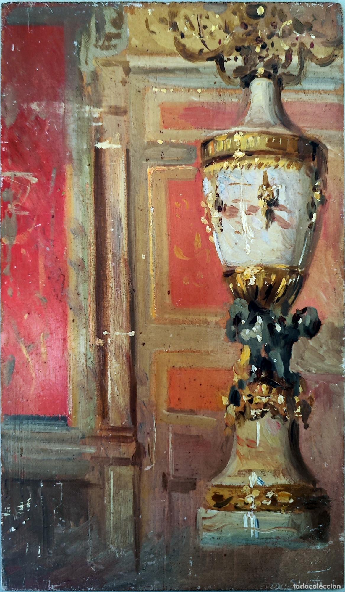 Arte: &Oacute;leo sobre tabla. Bodeg&oacute;n con jarr&oacute;n. An&oacute;nimo. 14 x 24 cm - Foto 1