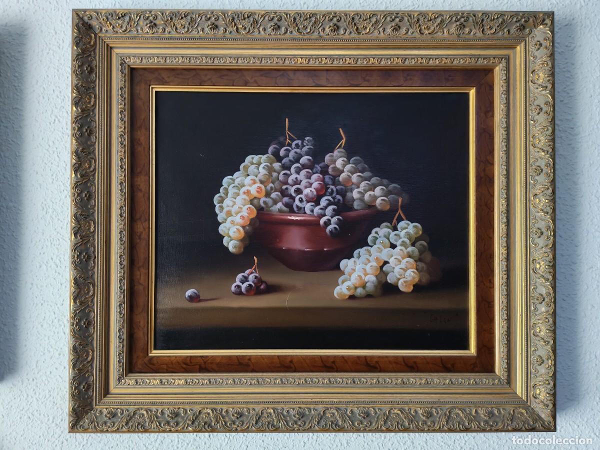 Arte: &Oacute;leo sobre lienzo - Bodeg&oacute;n con racimos de uvas y cuenco - Medidas 65x58 cm