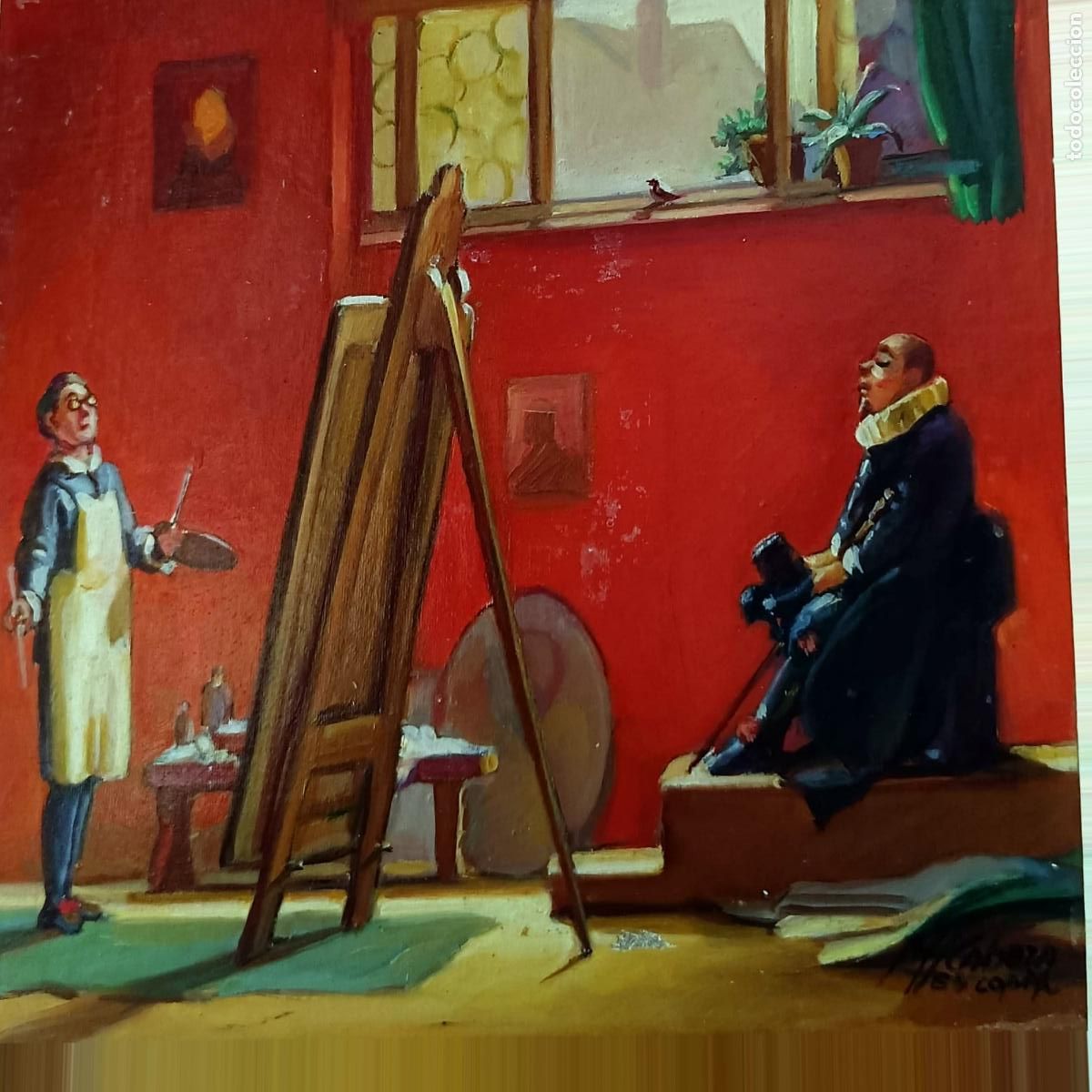 Kunst: &Oacute;leo sobre tabla. Taller de pintor. M Cabezas. 20 x 20 cm