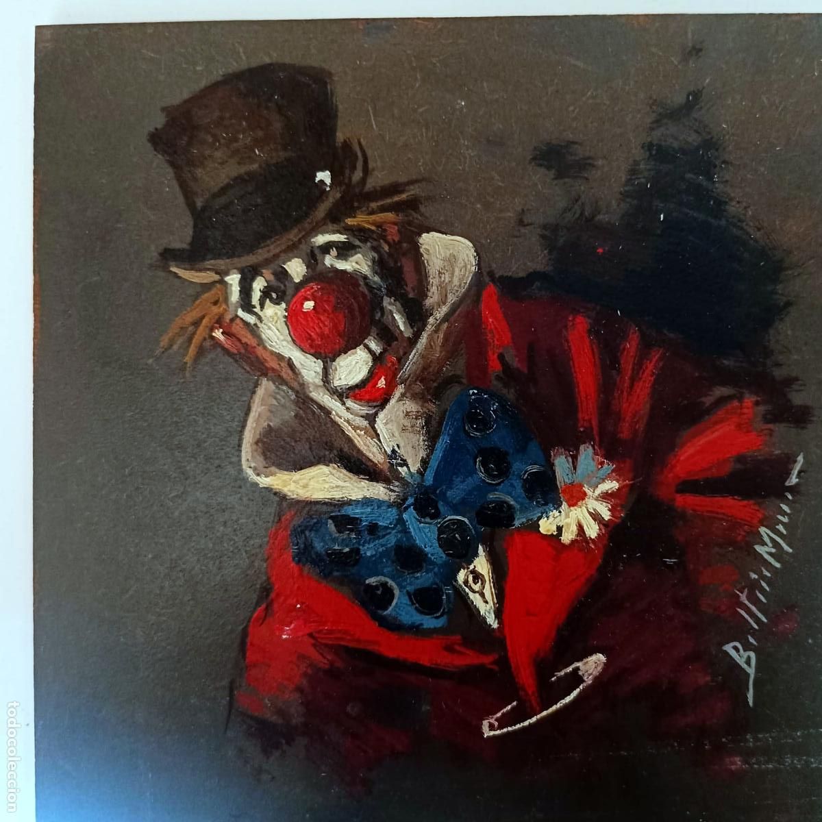 Arte: &Oacute;leo sobre tabla. Payaso. Enric Beltr&aacute;n Messa. 20x20 cm