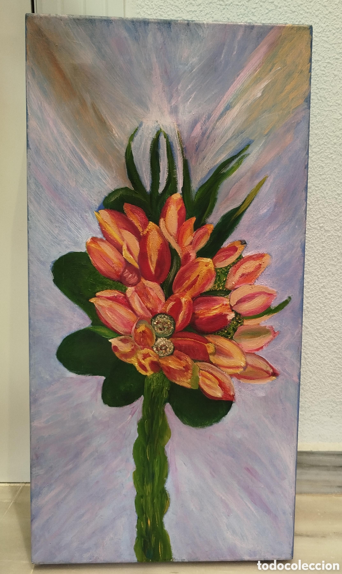 Arte: Cuadro Flores &Oacute;leo/Acr&iacute;lico 30x60cm