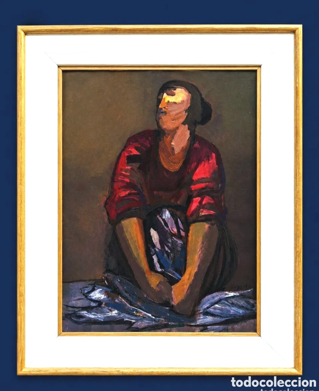 Kunst: RAM&Oacute;N PUIG BENLLOCH (VALENCIA,1925-2015) &rdquo;LA PESCATERA&rdquo; &Oacute;LEO SOBRE TABLA (102 x 73) 1976