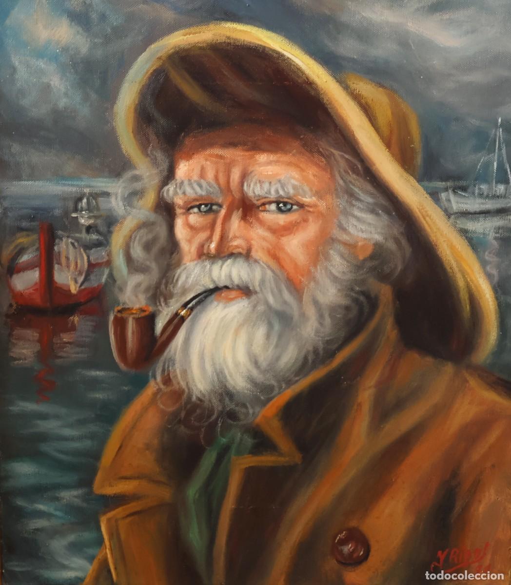 Arte: JAVIER RIPOL GIRONA (1926 - ??) OLEO SOBRE TELA. VIEJO MARINERO CON PIPA