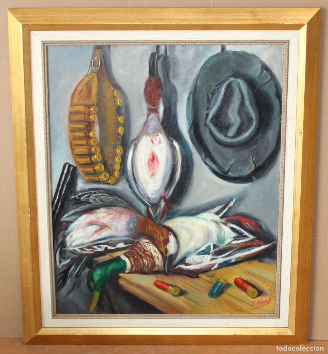 Arte: JAVIER RIPOL GIRONA (1926 - ??) OLEO SOBRE TELA. BODEGON DE CAZA