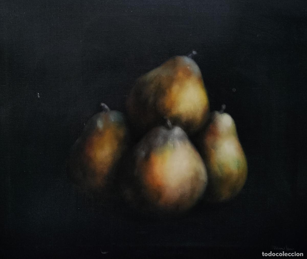 Art: BODEG&Oacute;N CON CUATRO PERAS. FIRMA ILEGIBLE. &Oacute;LEO SOBRE LIENZO. ESPA&Ntilde;A. 1983