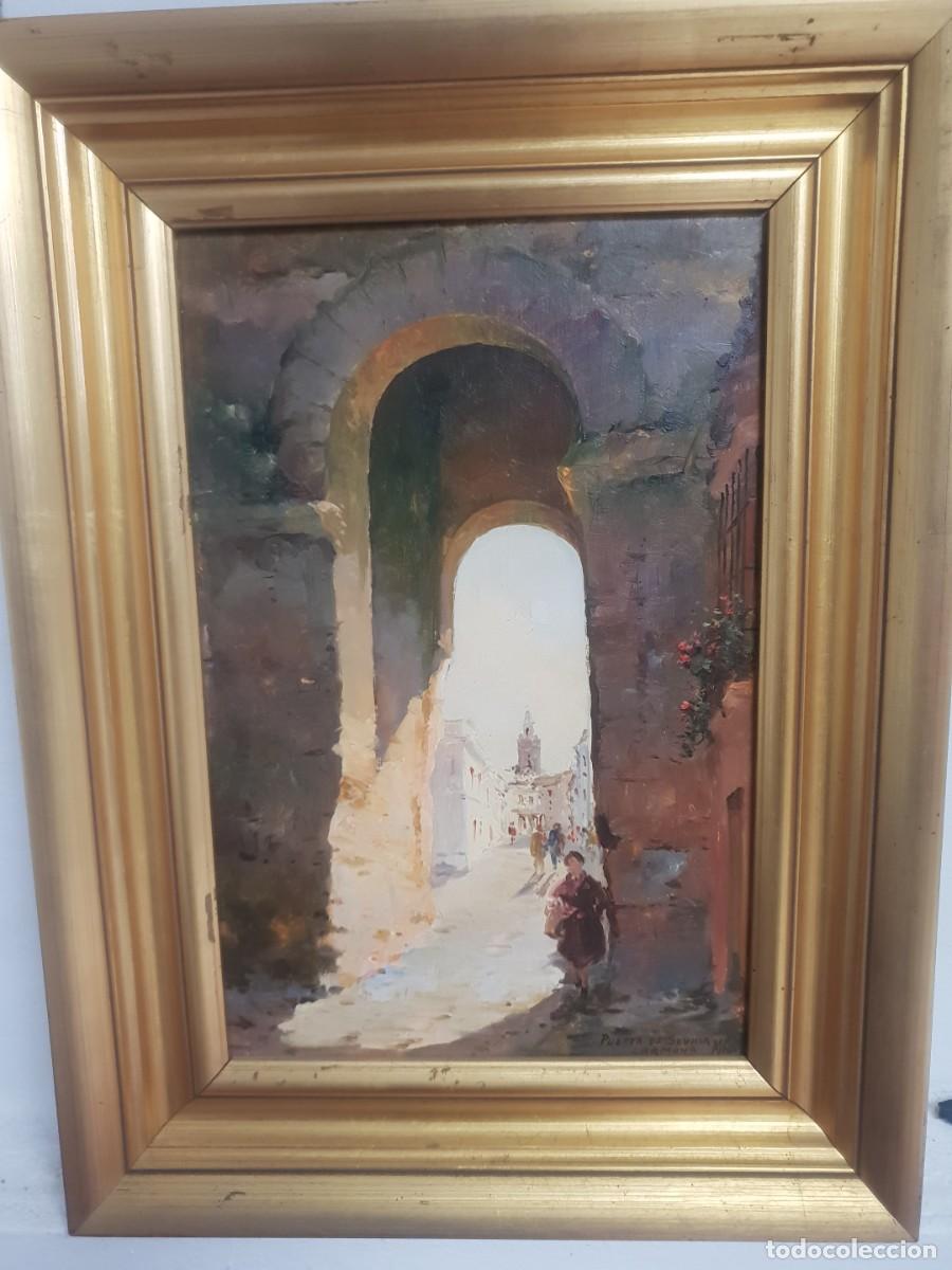 Arte: Manuel Fern&aacute;ndez oleo sobre tabla pintor de carmona. Puerta de Sevilla carmona