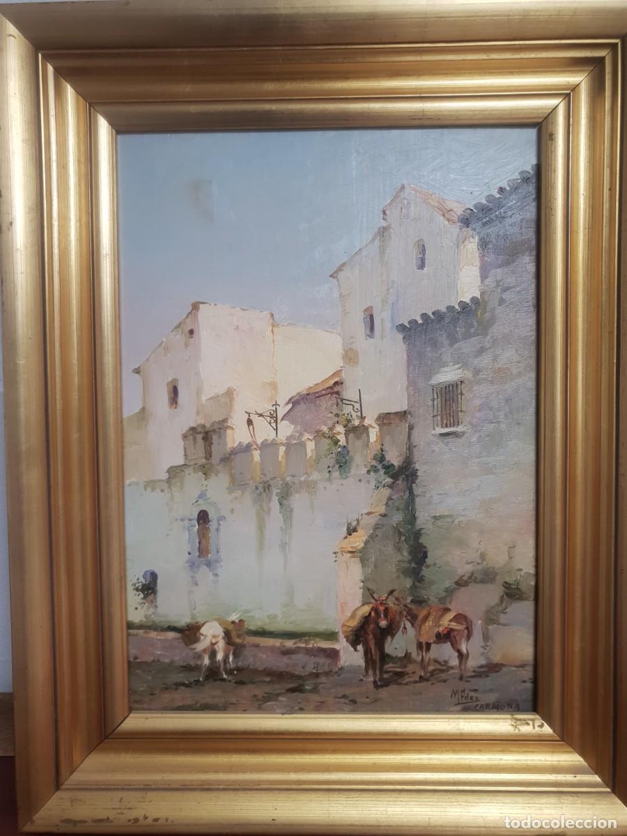 Arte: Manuel Fern&aacute;ndez oleo sobre tabla pintor de carmona. Escena de carmona