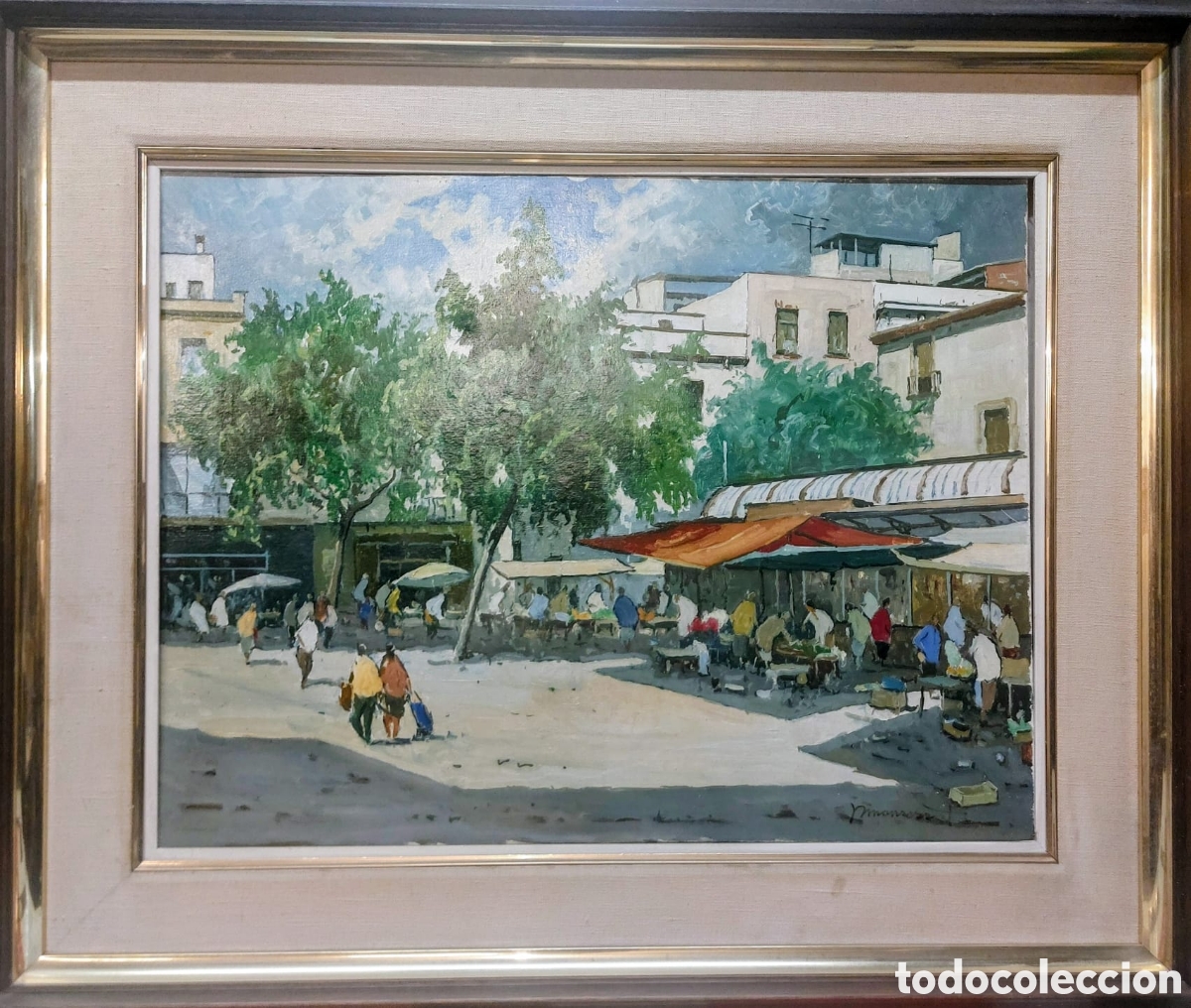 Arte: PERA MONTSERRAT OLEO TELA 1979 PLAZA XICA DE MATARO 50X65 MAS MARCO