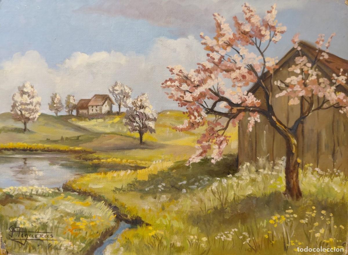 Arte: Firmado Figueras (s. XX). Paisaje, &oacute;leo sobre tablex.