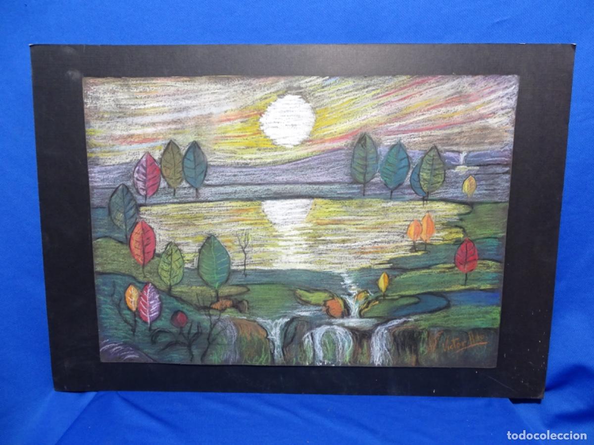 Arte: PASTEL SOBRE CARTULINA FIRMADO VICTOR ADO. REFLEJOS EN LA LAGUNA.