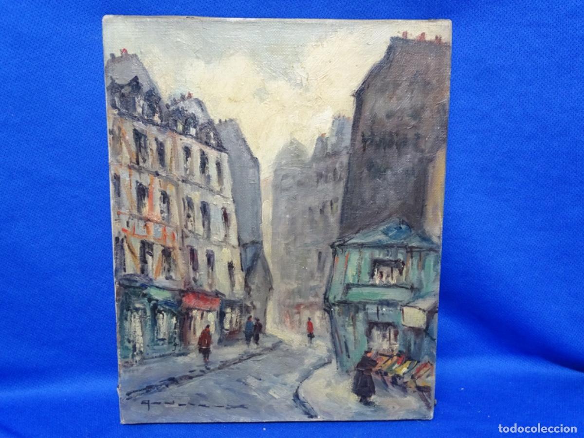 Arte: &Oacute;LEO SOBRE TELA ILEGIBLE DE ESCUELA FRANCESA. RUE GALANDE PARIS.