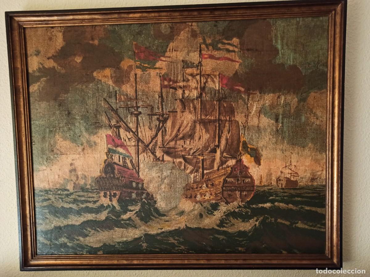 Arte: CUADRO BATALLA NAVAL MEDIDAS 121,5 X 97CENTIMETROS CON MAS DE 70 A&Ntilde;OS