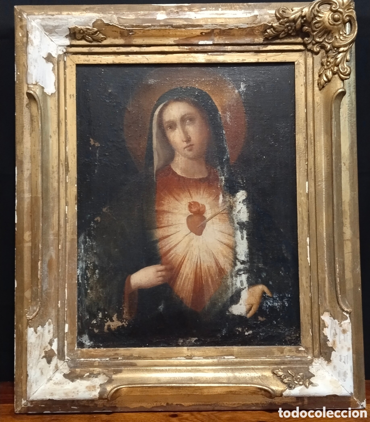 Arte: Oleo sobre lienzo Sagrado coraz&oacute;n de Mar&iacute;a a&ntilde;o 1607