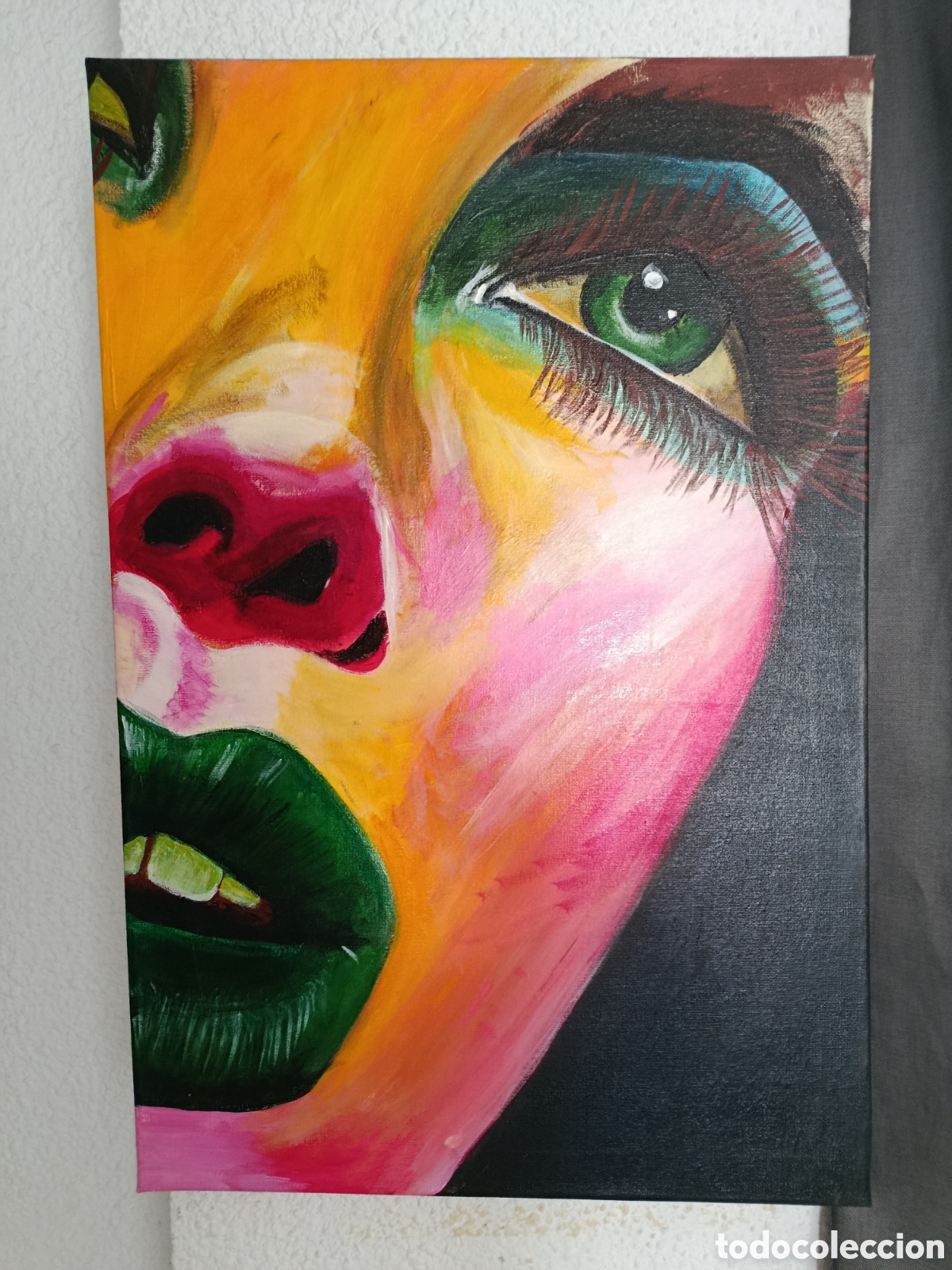 Arte: Retrato femenino original 60 x 40 cm &ndash; Mirada verde &ndash; Acr&iacute;lico sobre lienzo