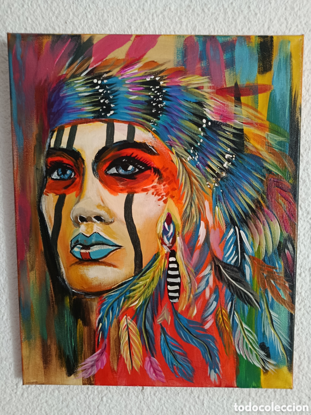 Arte: Cuadro original 50 x 40 cm &ndash; Mujer ind&iacute;gena &ndash; Acr&iacute;lico sobre lienzo &ndash; Estilo boho