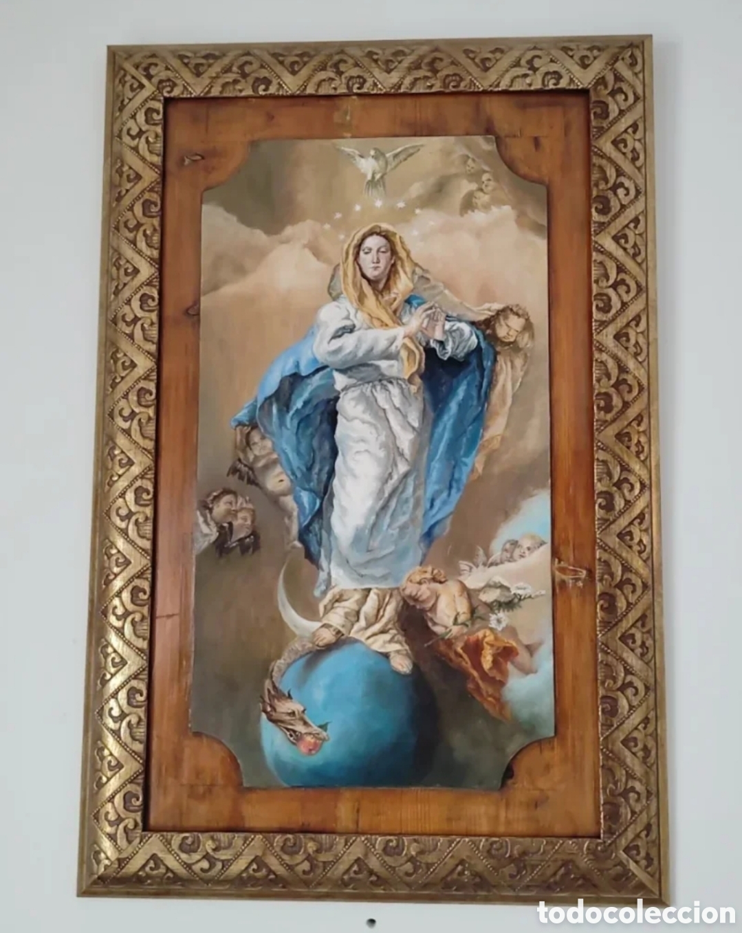 Kunst: Oleo religioso sobre tablas. Enmarcado. Firmado