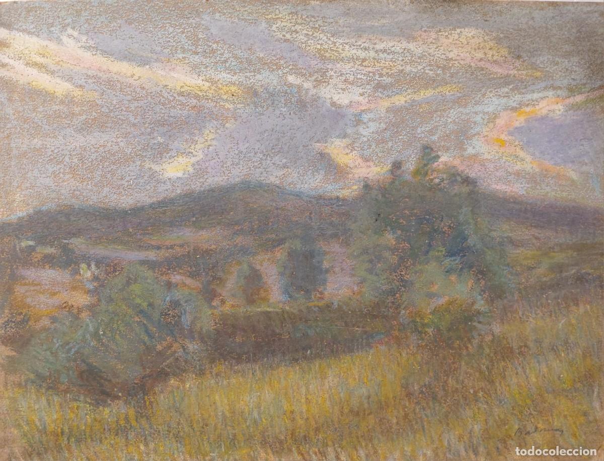 Kunst: Firma ilegible (s. XX). Paisaje (1959). T&eacute;cnica mixta sobre cart&oacute;n.