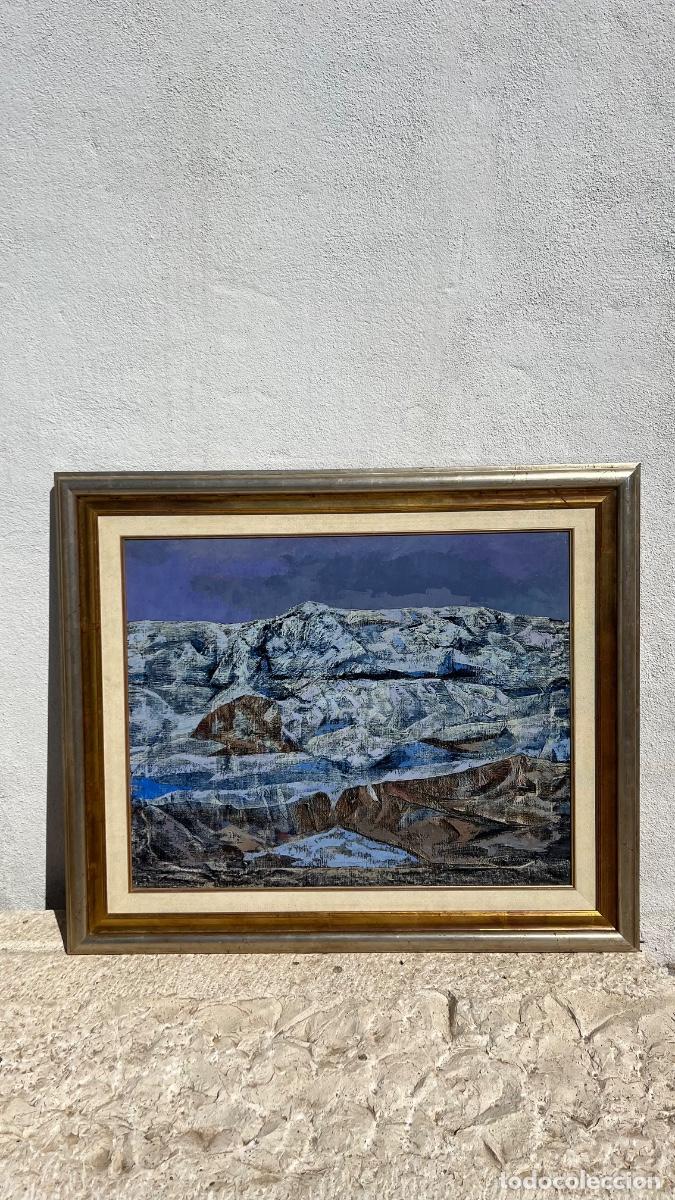 Kunst: &Oacute;leo sobre lienzo la pedriza paisaje rocoso Marcos Bustamante firma 1993 89x104cms