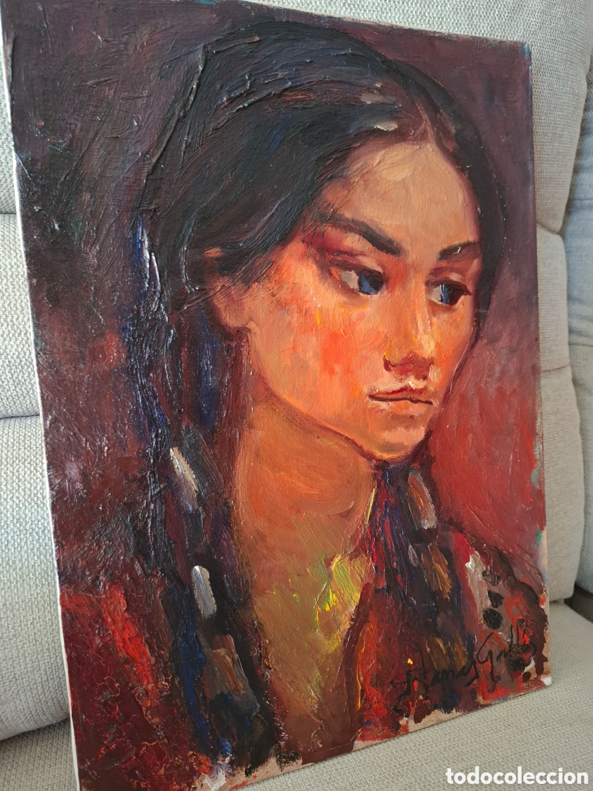 Arte: PINTURA CATALANA FIGURATIVA POST GUERRA DE JAUME PLANAS GALLES JOVEN NATIVA AMERICANA FIRMA PINTOR