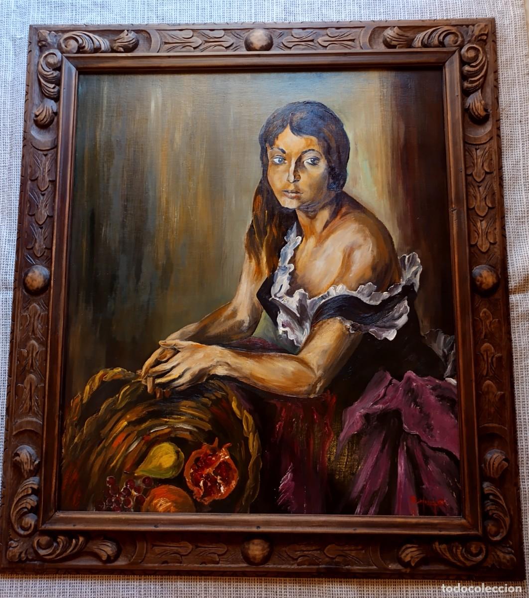 Arte: Gran cuadro &oacute;leo sobre tabla. Rico marco madera labrada. Encarnaci&oacute;n Herv&aacute;s