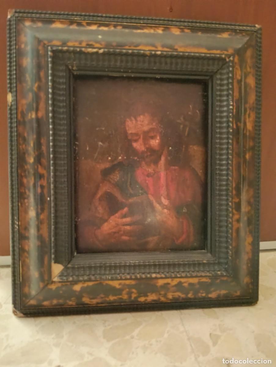 Arte: ANTIGUA PINTURA AL OLEO SOBRE TABLA - SANTO TOMAS APOSTOL - SIGLO XVI - 28,5 x 24,5 CM