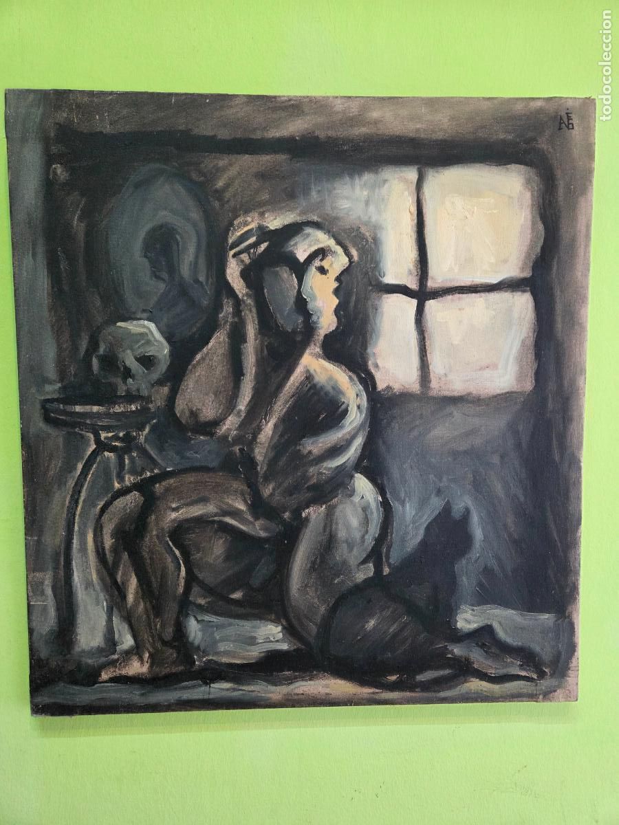 Art: AVELINO SAAVEDRA - MI GATO Y MI CALAVERA - OLEO SOBRE LIENZO - GALICIA