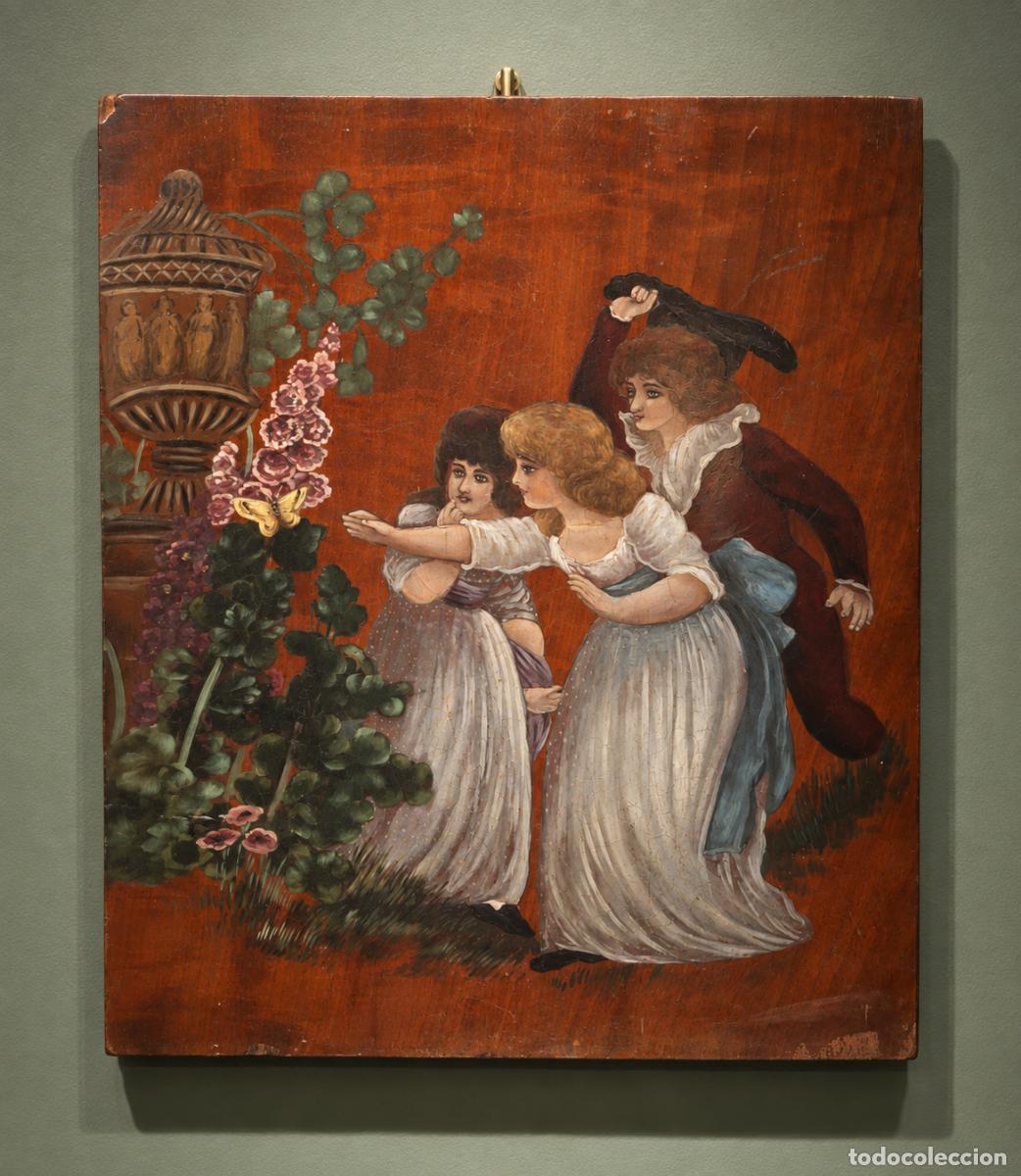 Arte: &Oacute;leo sobre tabla - siglo XIX - Posterior a Richard Westall, Innocent Mischief