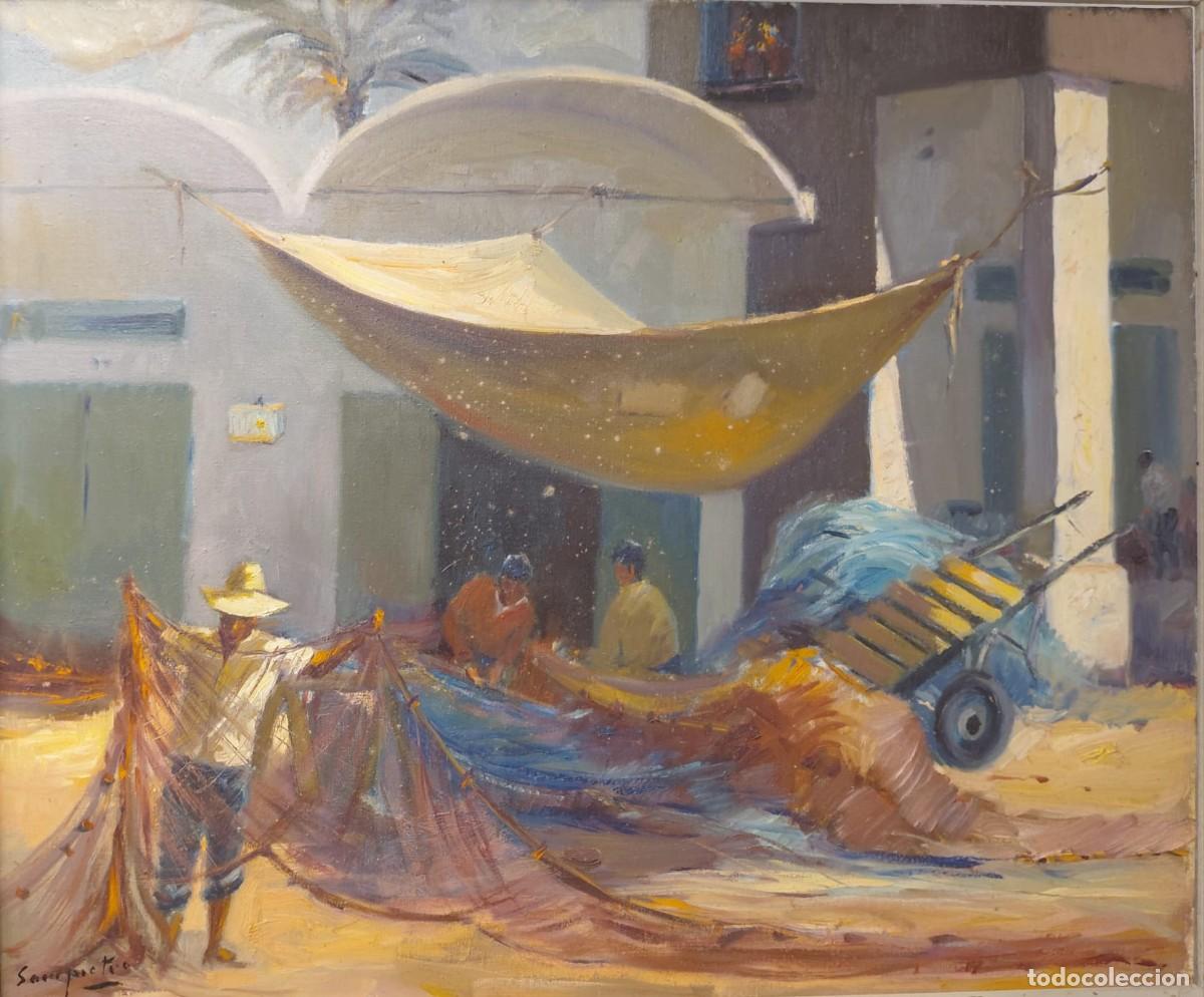 Kunst: Firmado Sanpietro (s. XX). Pescadores. &Oacute;leo sobre lienzo.